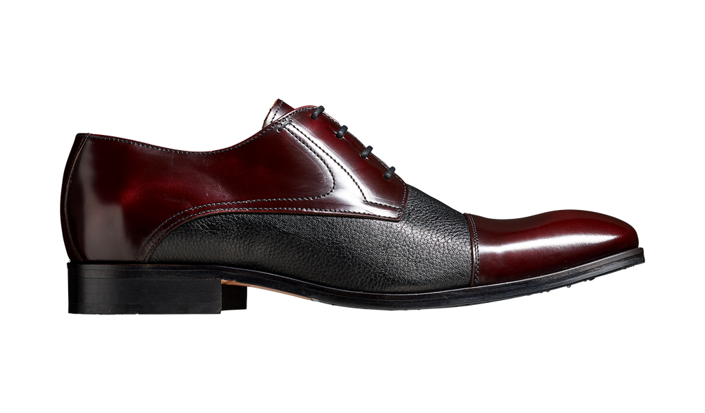 Southwold Burgundy Hi Shine Black Deerskin Mens Derby Shoes