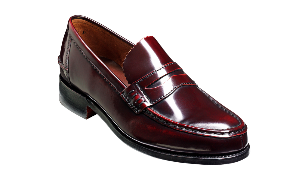 Caruso Burgundy Hi-Shine Mens Penny Loafer Barker Shoes UK