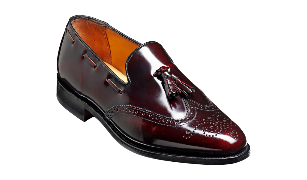 Clive Burgundy Hi-Shine Wingtip Mens Loafer Barker Shoes UK