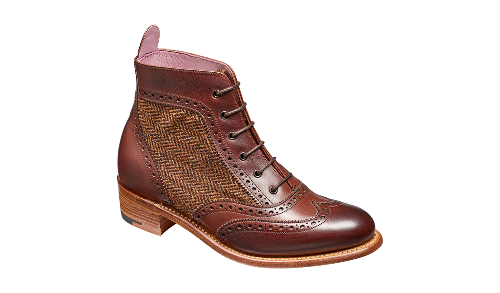 Grace Walnut Calf Brown Tweed Women Lace up Boot Barker Shoes UK