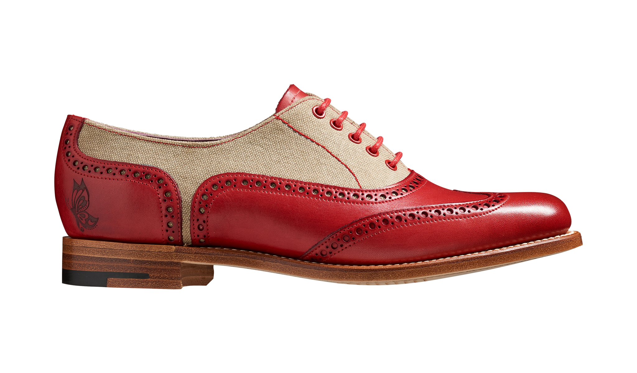 Ali Red Hand Painted Grey Canvas Womens Wingtip Brogue Oxfords Barker Shoes UK