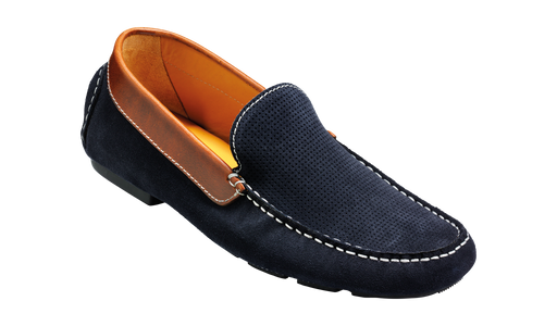 Denby - Navy Suede / Brown Collar