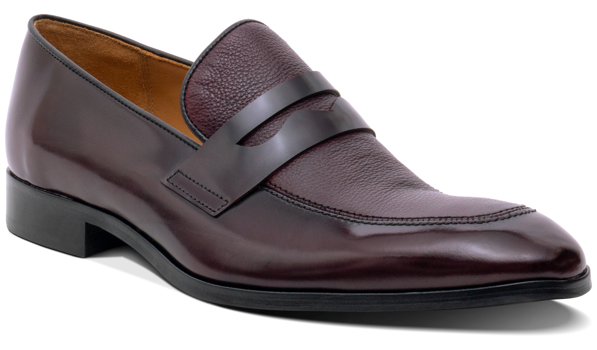 Burgundy slip top on shoes
