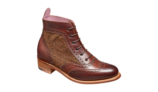 Grace Walnut Calf Brown Tweed Women Lace up Boot Barker Shoes UK