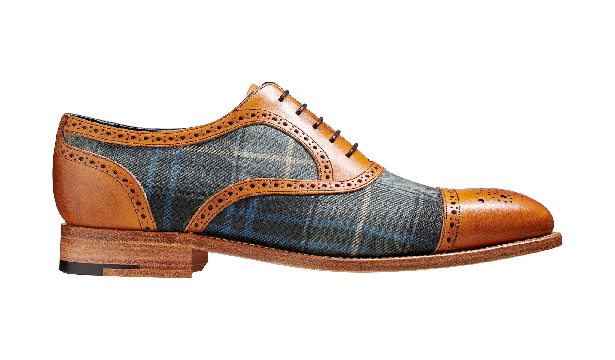 Hursley - Cedar Calf / Check Fabric | Mens Semi Brogue Oxford | Barker ...